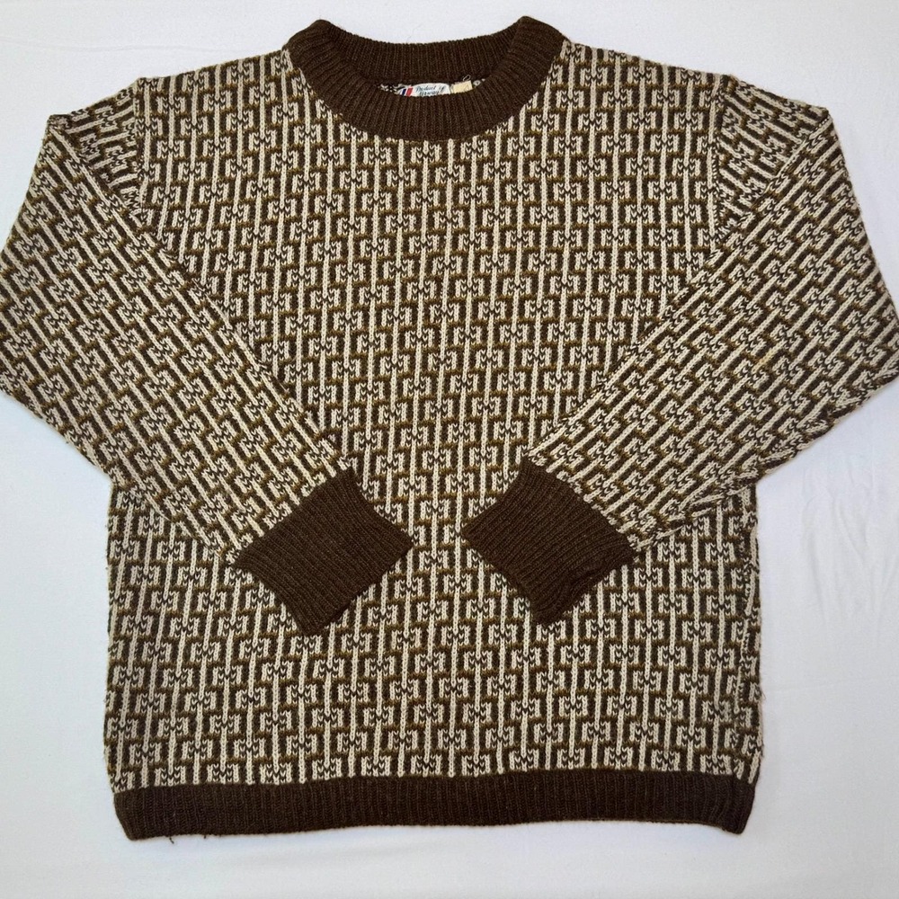 Vintage 1980s Fana Knit Sweater Med Brown Wool Blend Nordic Scandi Grandpacore